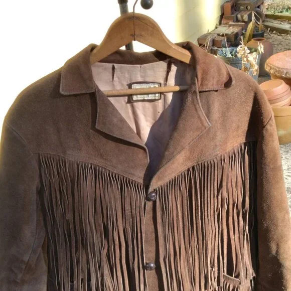 Pypsa Vintage 60's/70's  Brown Suede Extra Long Fringe Western Unisex Jacket SzM - Picture 15 of 16
